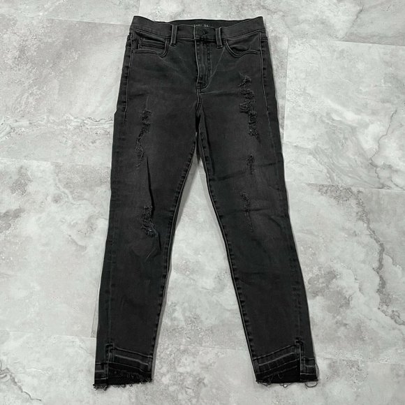 Level 99 Elle High Rise Uneven‎ Hem Jeans Black Denim Crop - Picture 1 of 8